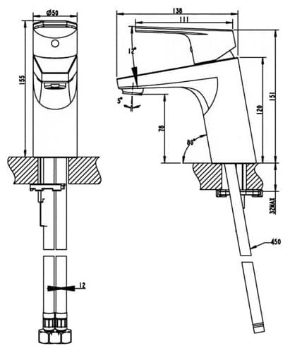 Смеситель для раковины (умывальника) BRAVAT F15299C-2 LINE, однозахватный