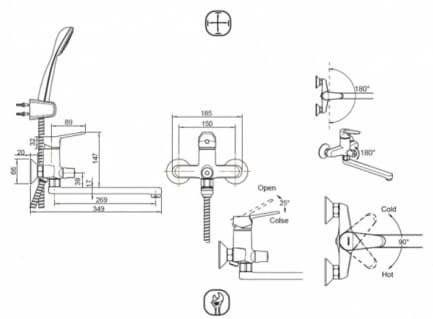 Смеситель для ванны с душем BRAVAT Eco F6111147C-LB, однозахватный