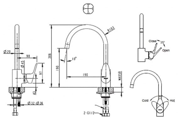 Смеситель для кухни (мойки) BRAVAT F74898C-1A Drop, двухзахватный