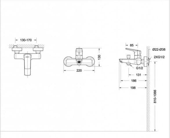 Смеситель для ванны BRAVAT Real F6121179CP-01, однозахватный