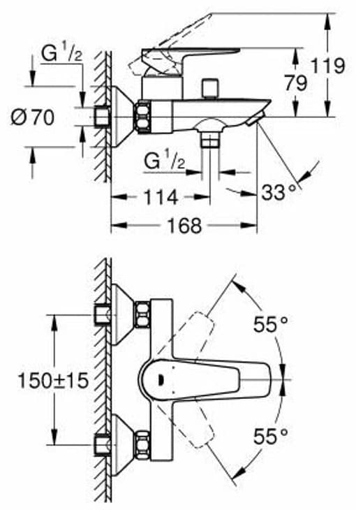 Смеситель для ванны Grohe BauEdge 23604001, латунь, цвет хром