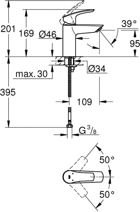 Смеситель для раковины (умывальника) Grohe 32467003, однозахватный
