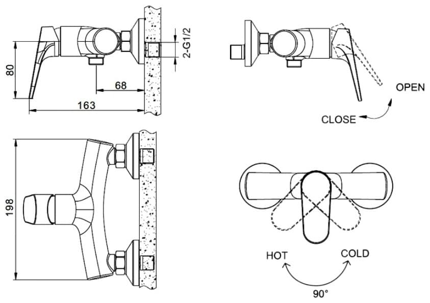 Смеситель для душа BRAVAT F9191238CP-01-RUS, однозахватный