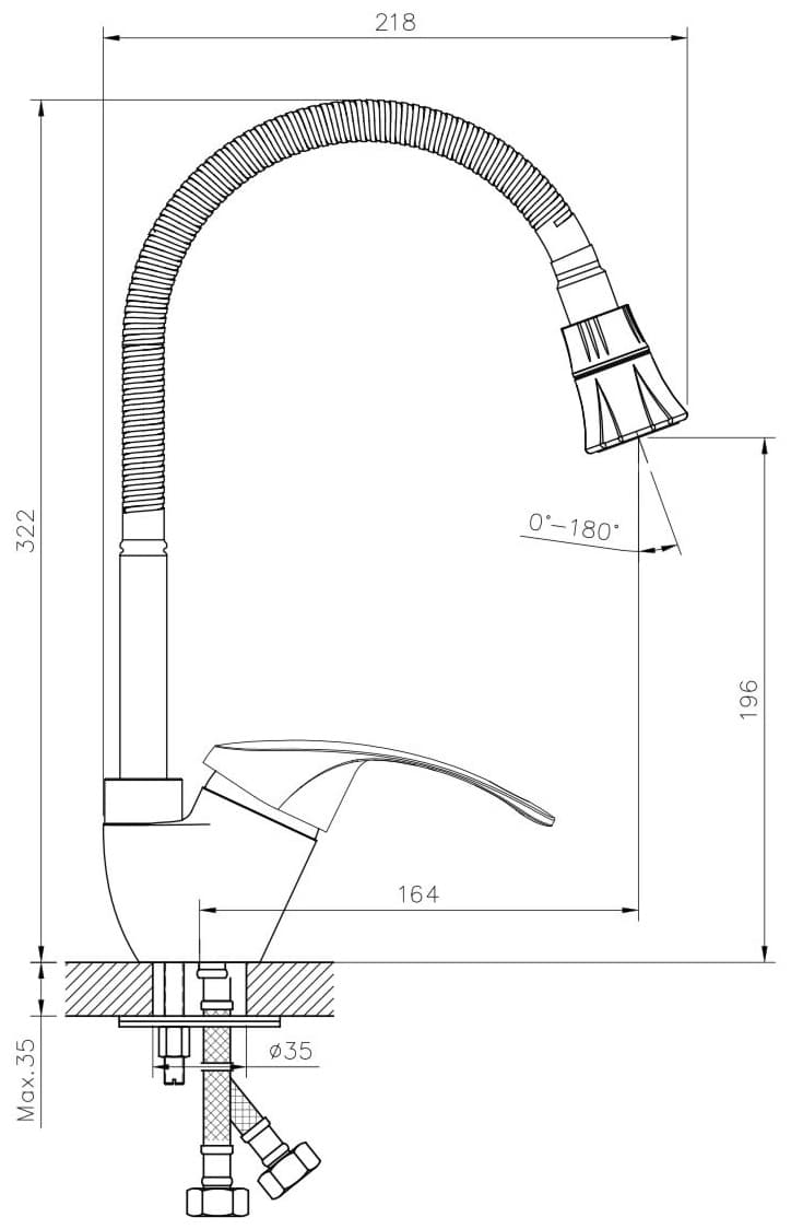 Смеситель с гибким изливом DecoRoom DR71022, латунь, цвет хром