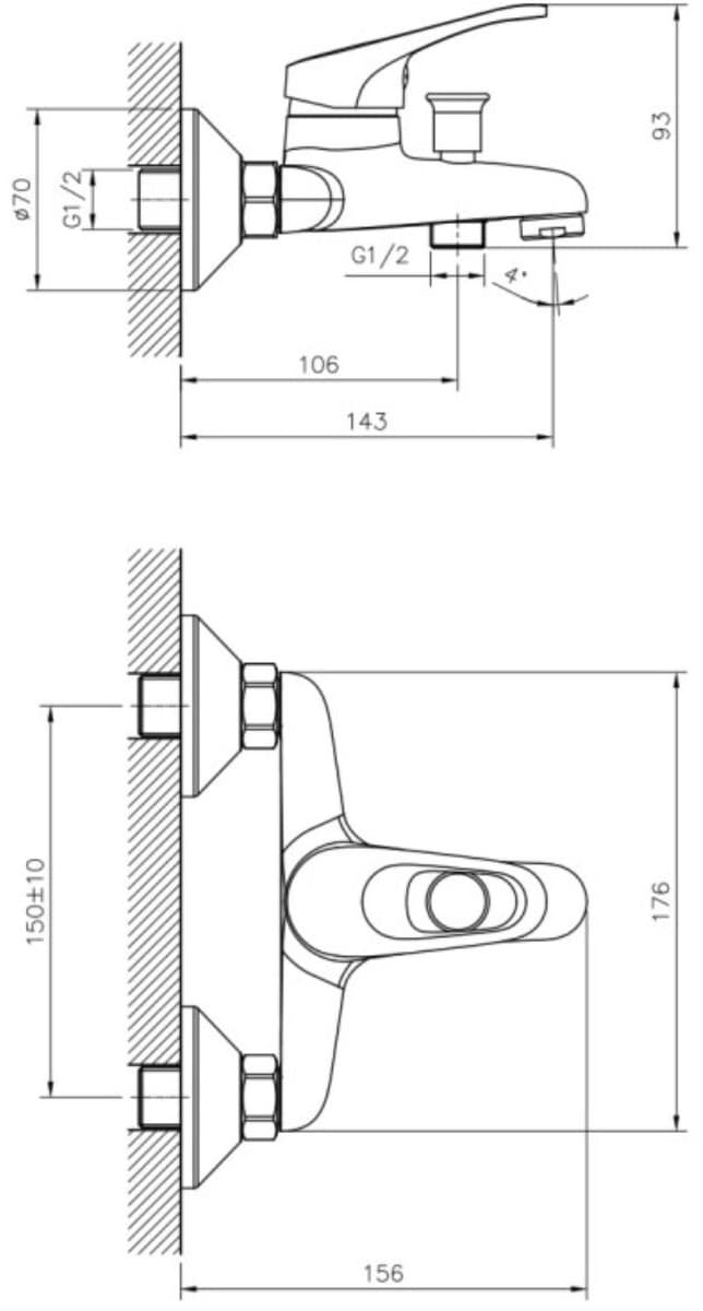 Смеситель для ванны DecoRoom DR21035, латунь, цвет хром