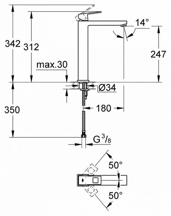Смеситель для раковины (умывальника) Grohe EuroCube 23406000 однозахватный