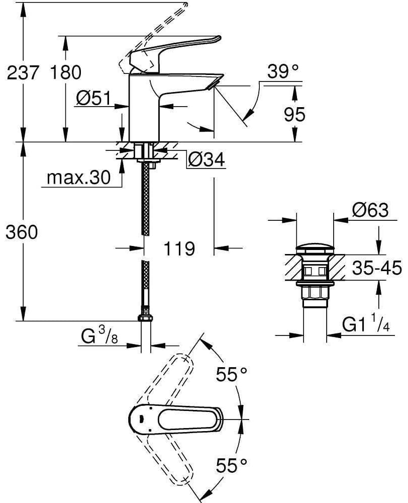 Смеситель для раковины (умывальника) Grohe Eurosmart 23980003 однозахватный