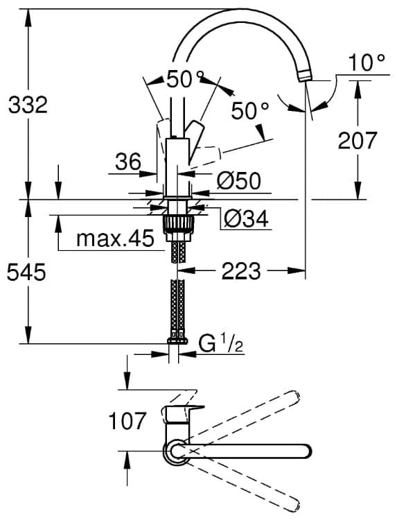 Смеситель для кухни (мойки) Grohe BauEdge 31233001, однозахватный