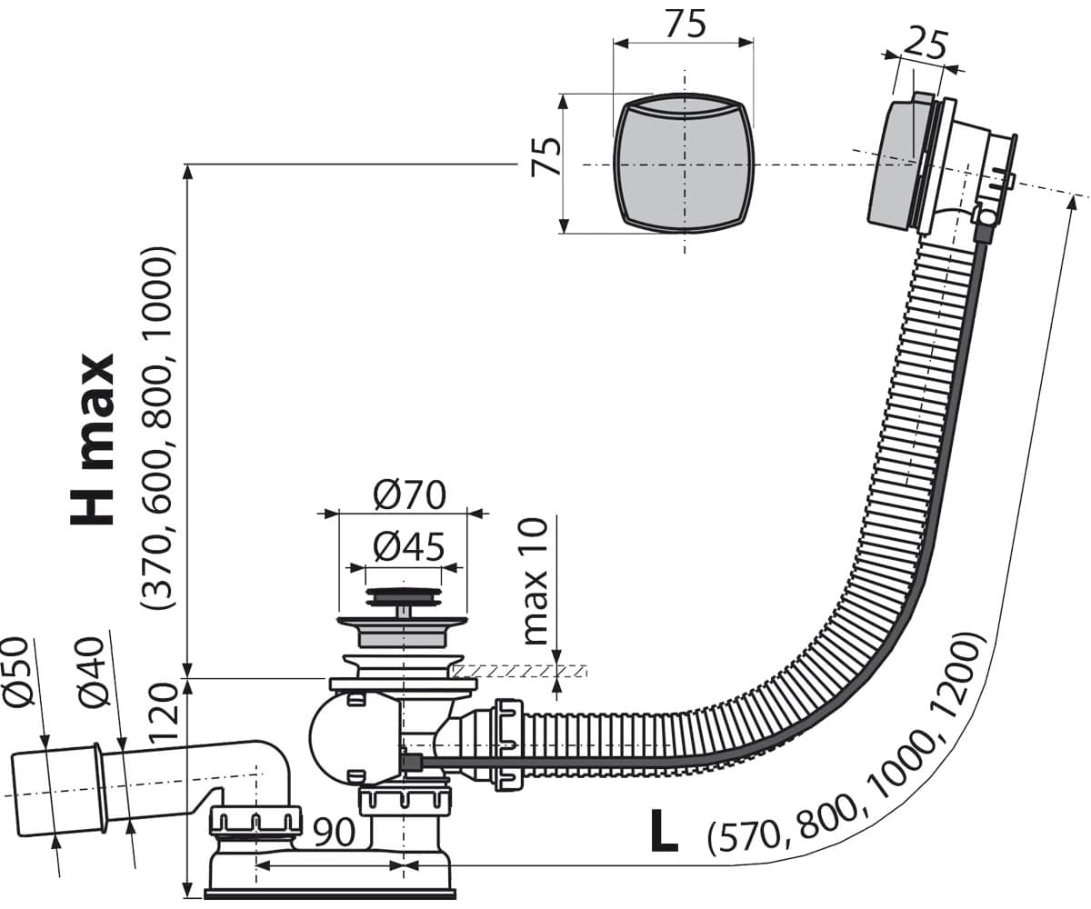 Сифон Alcaplast A55 К 80 см 52 мм