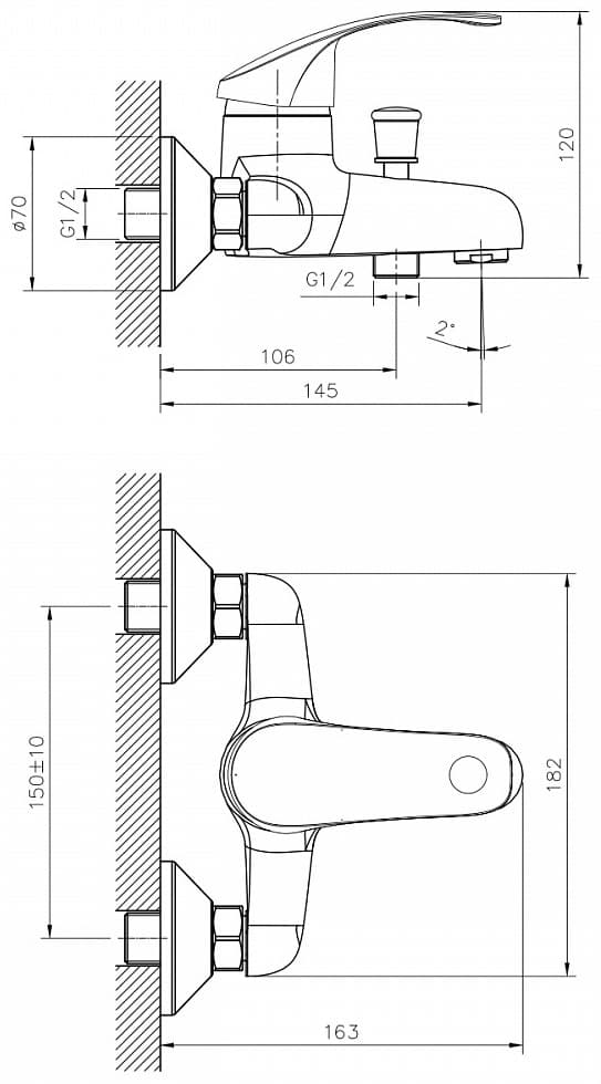 Смеситель для ванны DecoRoom DR71035, латунь, цвет хром