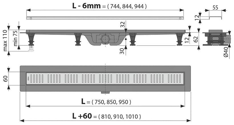 Alcaplast трап APZ10-750M (6 х 75 см)