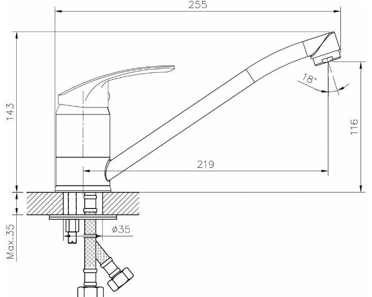 Смеситель для кухни (мойки) DecoRoom DR71018 , однозахватный