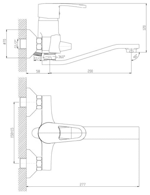 Смеситель для ванны с душем DecoRoom DR72044, однозахватный