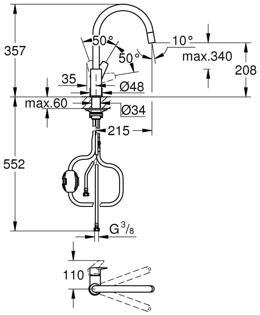 Смеситель для кухни Grohe 30536000, латунь, цвет серебряный