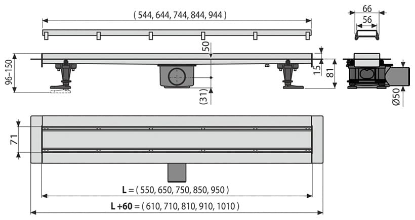 Alcaplast трап APZ13-DOUBLE9-650 (7.1х55 см)
