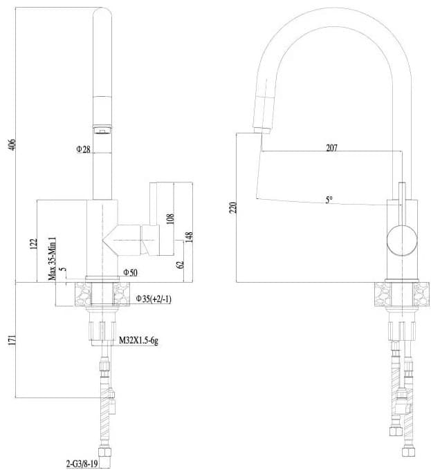 Смеситель для кухни Haiba HB71304-3, латунь, цвет серебристый
