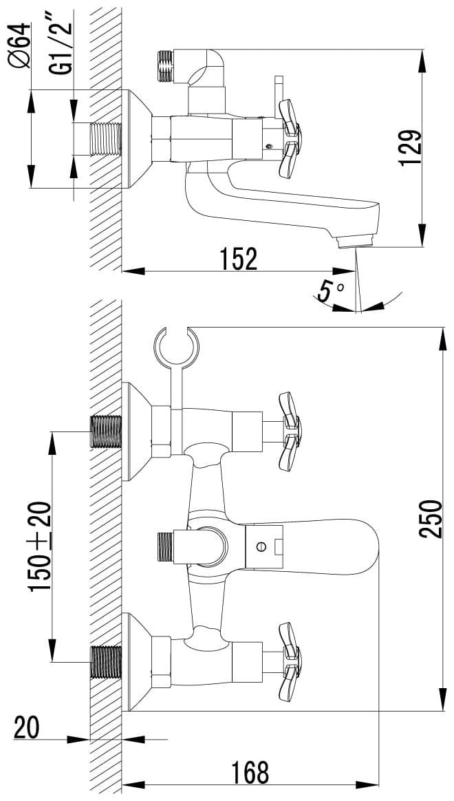 Смеситель для ванны с душем Lemark Partner LM6542C цвет хром, поворотно-нажимной