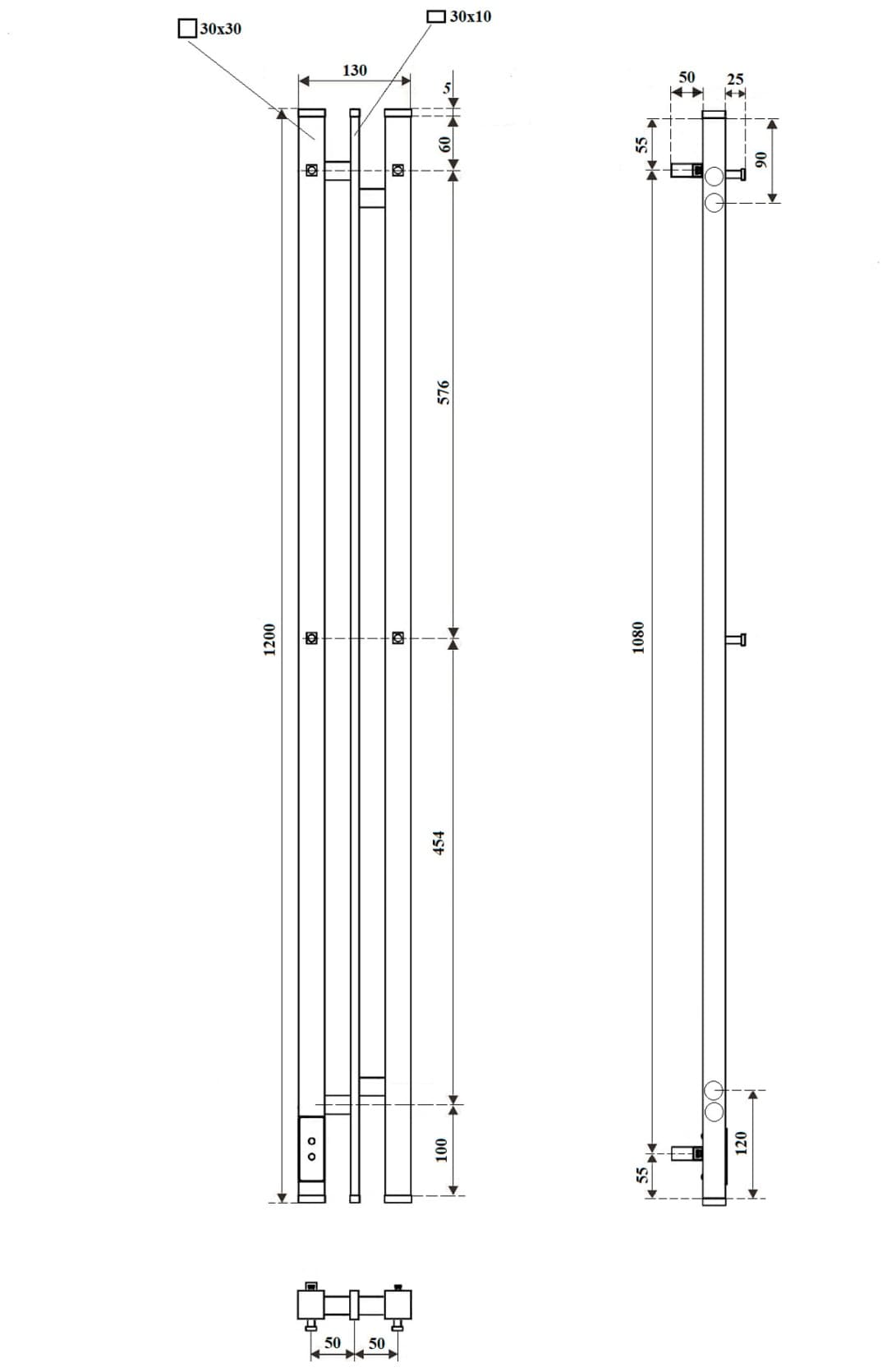 Полотенцесушитель электрический POINT Фрея PN20712W П2 , нестандартный 10x120 см