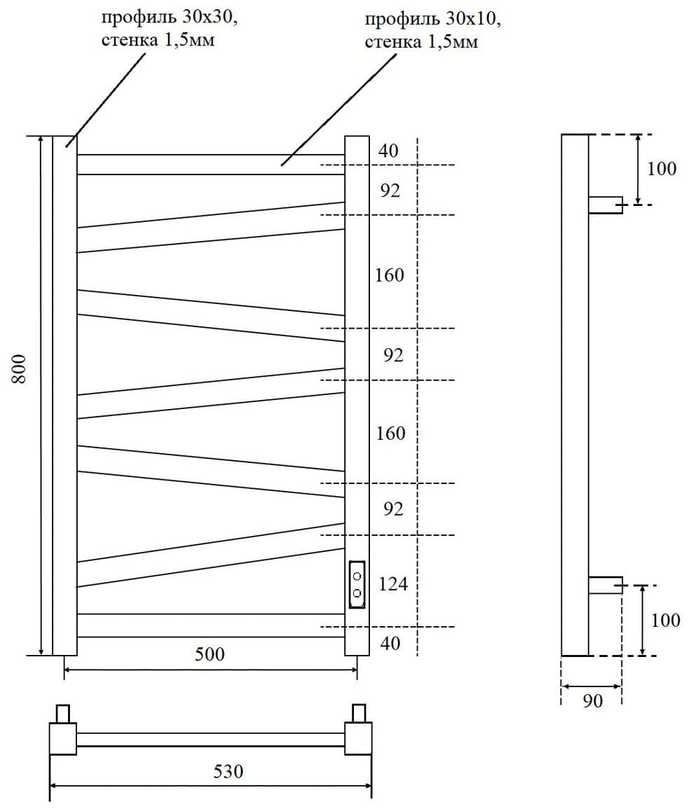 Полотенцесушитель электрический POINT PN15858B П7, лесенка 50x80 см