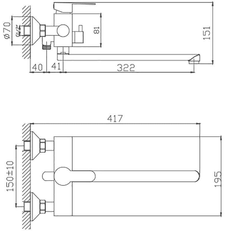 Смеситель для ванны Haiba HB22801, латунь, цвет стальной
