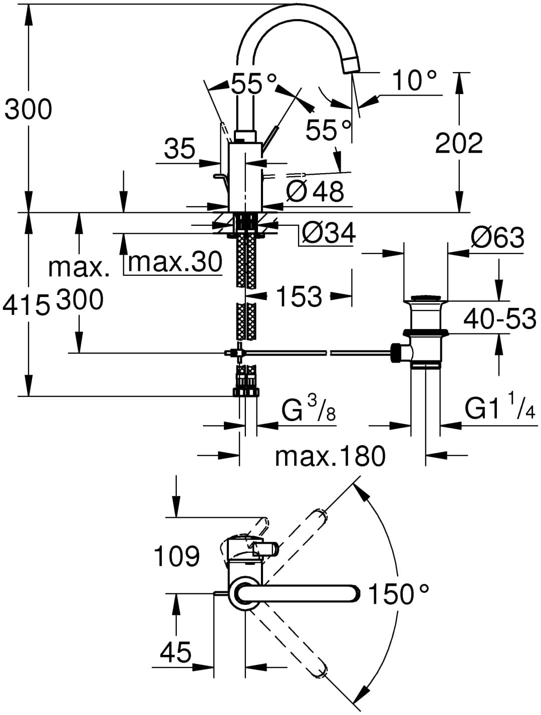 Смеситель для раковины (умывальника) Grohe GROHE Eurosmart Cosmopolitan 32830001, однозахватный