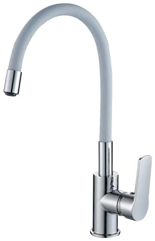 Смеситель с гибким изливом DecoRoom DR22022-White, сплав алюминия, цвет белый, серебристый