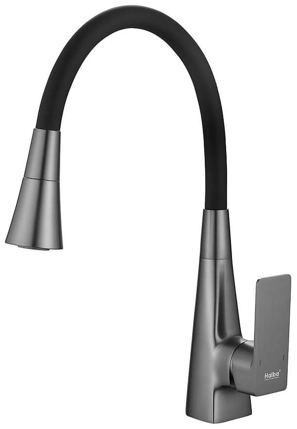 Смеситель с гибким изливом Haiba HB73823, латунь, цвет серый, хром