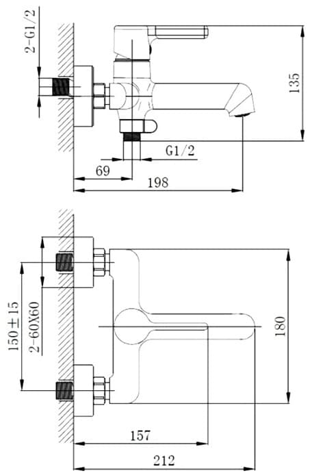 Смеситель для ванны Haiba HB60814-7, латунь, цвет черный