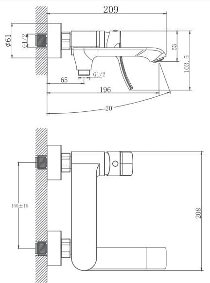 Смеситель для ванны Haiba HB60553, латунь, цвет хром