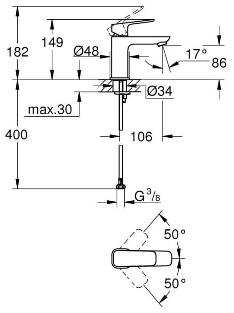 Смеситель для раковины (умывальника) Grohe Cubeo 1016990000, размер S, однозахватный
