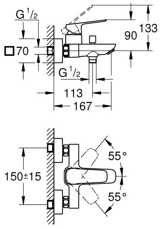 Смеситель для ванны Grohe Cubeo 1018130000, латунь, цвет серебристый