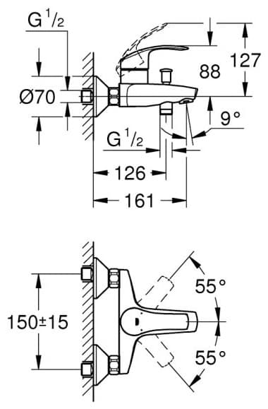 Смеситель для ванны Grohe EuroSmart New 33300002, латунь, цвет серебристый