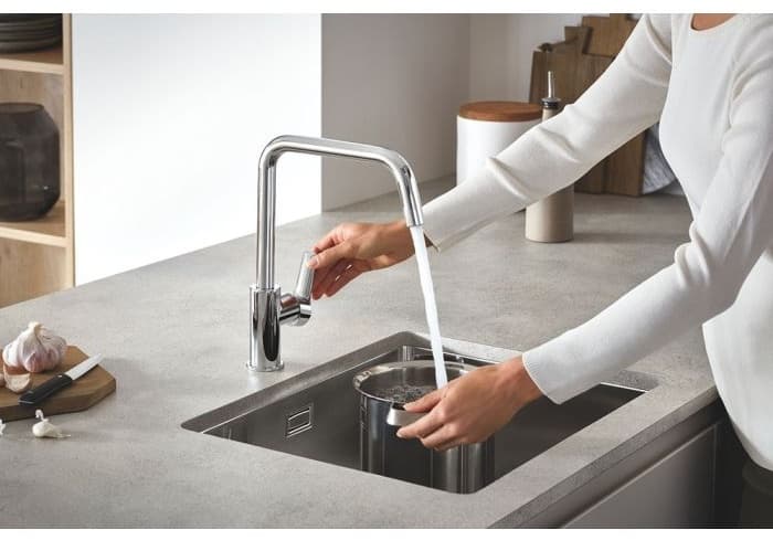 Смеситель для кухни (мойки) Grohe Eurosmart, U-образный высокий излив, матовый черный (305672430), однозахватный