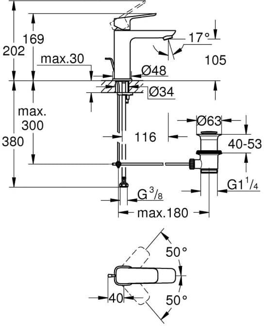 Смеситель для раковины (умывальника) Grohe Cubeo 1017490000, однозахватный