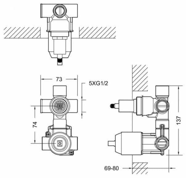 BRAVAT скрытая часть смесителя для ванны Built-in D982CP-B-ENG (2 функции)