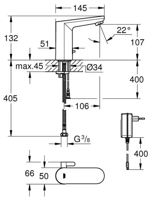 Смеситель для раковины (умывальника) Grohe Eurosmart Cosmopolitan E 36325002, сенсорный