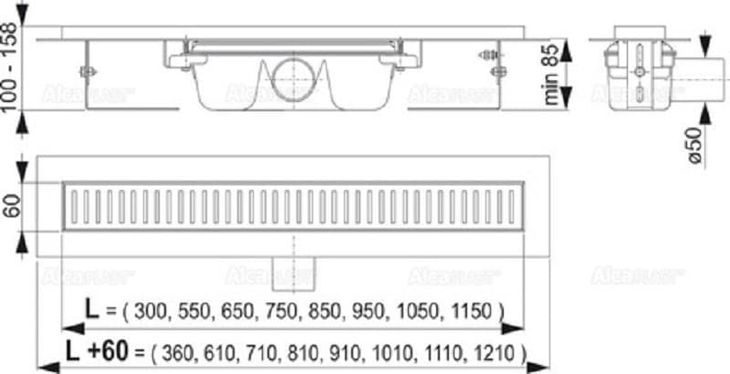 Alcaplast трап APZ1-550 (6х55 см)