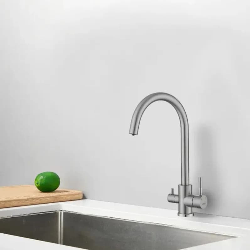 Смеситель для кухни Haiba Haiba HB 43828, латунь, цвет стальной, сатин