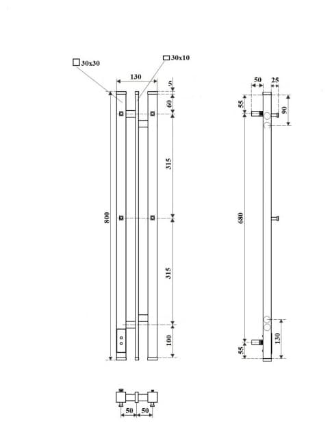 Полотенцесушитель электрический POINT PN20718B П2, I-образный 10x80 см