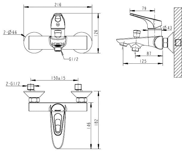 Смеситель для ванны с душем BRAVAT Drop-D F648162C-01, однозахватный