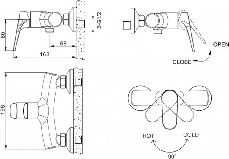 Смеситель для душа BRAVAT Eler F9191238CP-01, однозахватный