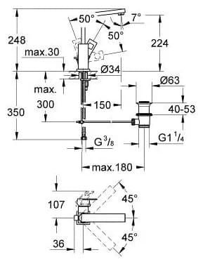 Смеситель для раковины (умывальника) Grohe Eurocube 23135000, однозахватный