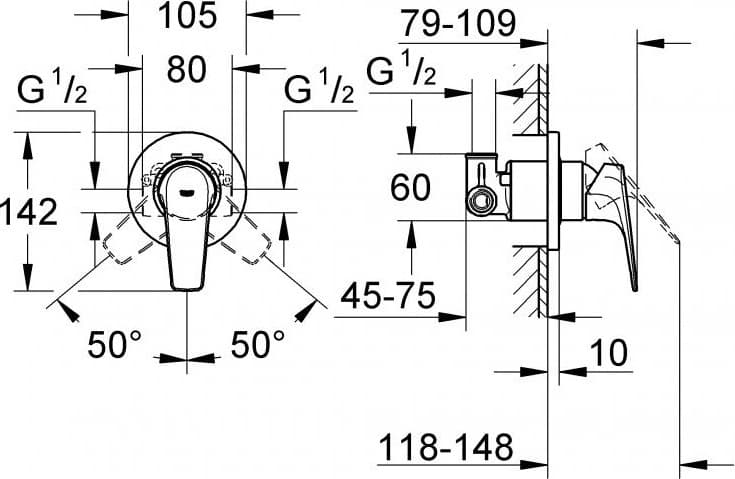Смеситель для душа Grohe BauFlow 29046000, однозахватный