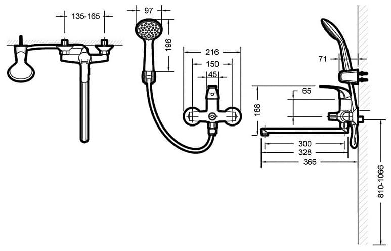 Смеситель для ванны с душем BRAVAT Fit F6135188CP-LB-RUS, однозахватный