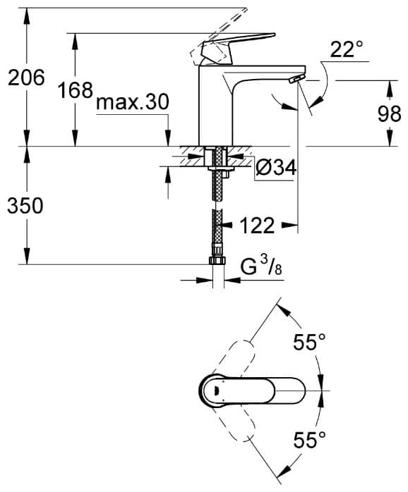 Смеситель для раковины (умывальника) Grohe Eurosmart Cosmopolitan 23327000, однозахватный