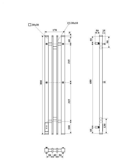 Полотенцесушитель электрический POINT Фрея PN20728GB П2 140x800 диммер слева, графит блеск, I-образный 14x80 см