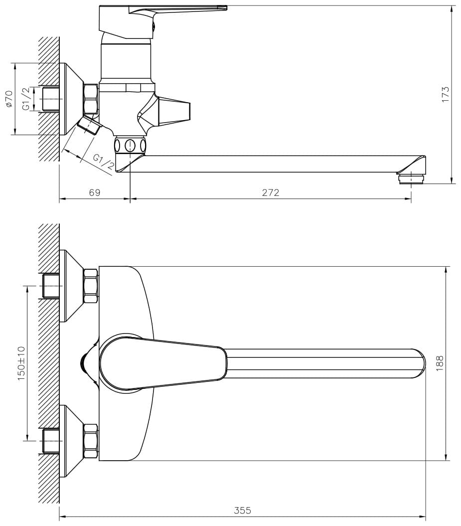 Смеситель для ванны DecoRoom DR72043 , латунь, цвет хром
