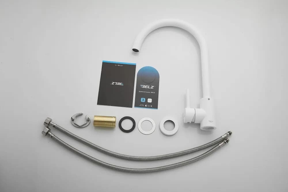Смеситель для кухни Belz B70810-8, нержавеющая сталь, цвет белый