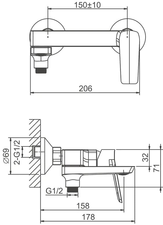 Смеситель для ванны Belz B60715-3, латунь, цвет графит