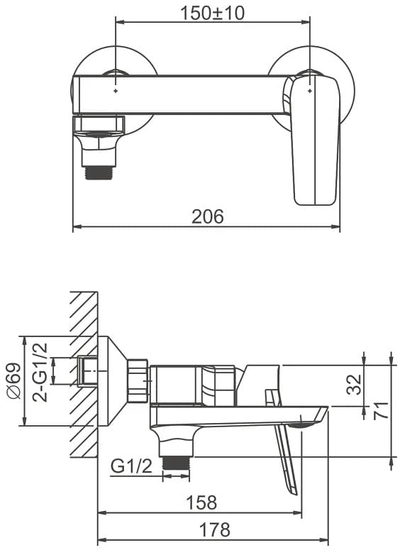 Смеситель для ванны Belz B60715-7, латунь, цвет черный